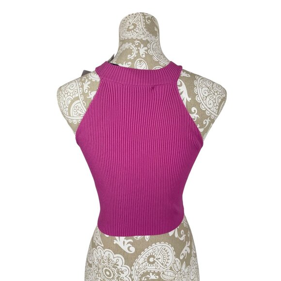 Happily Grey Ribbed Halter Crop Top Womens Size Medium Polyester Vibrant Pink - Picture 2 of 7